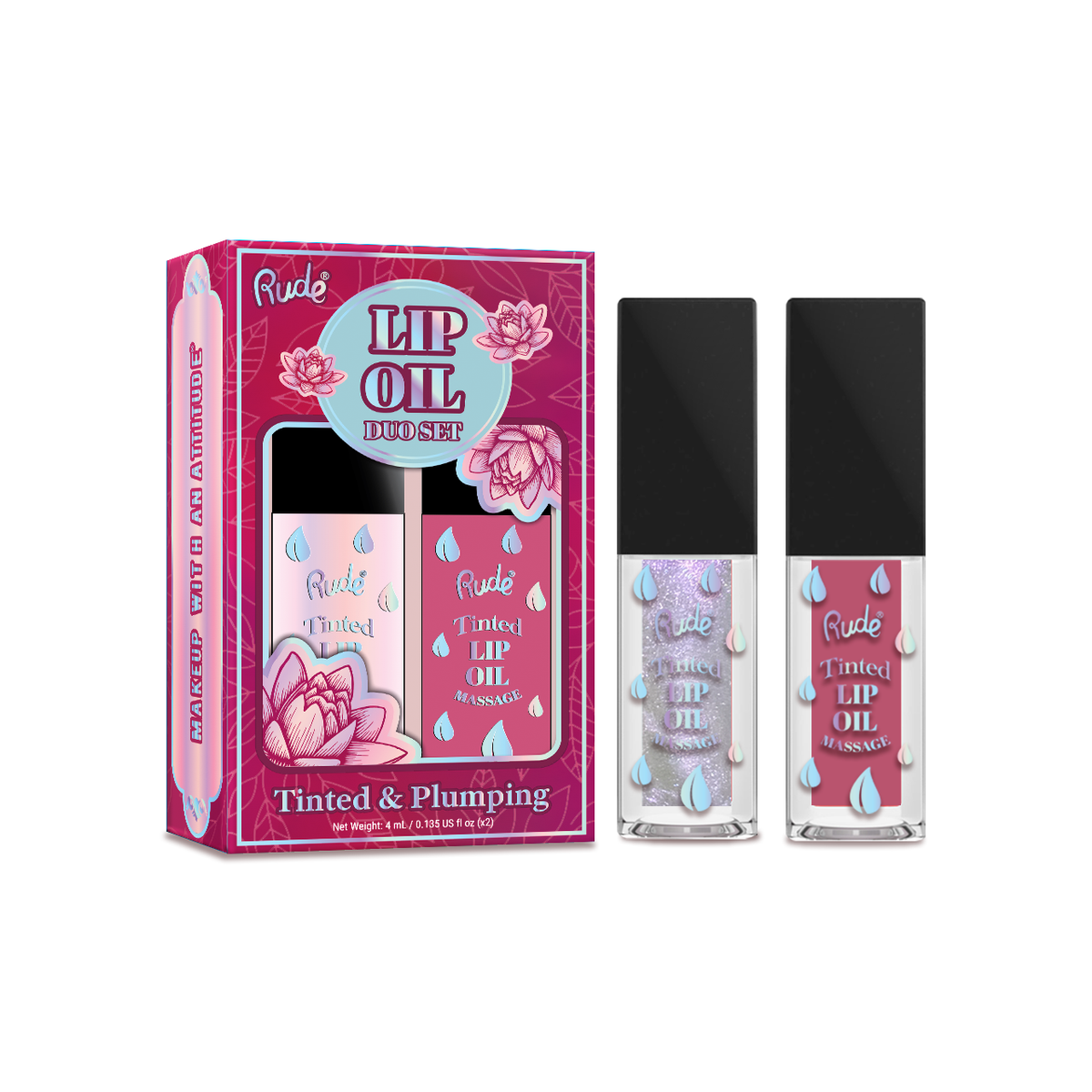 Rude Lip Oil Massage Tinted & Plumping Lip Oil Duo Set Rude Lip Oil Massage Tinted & Plumping Lip Oil Duo Set