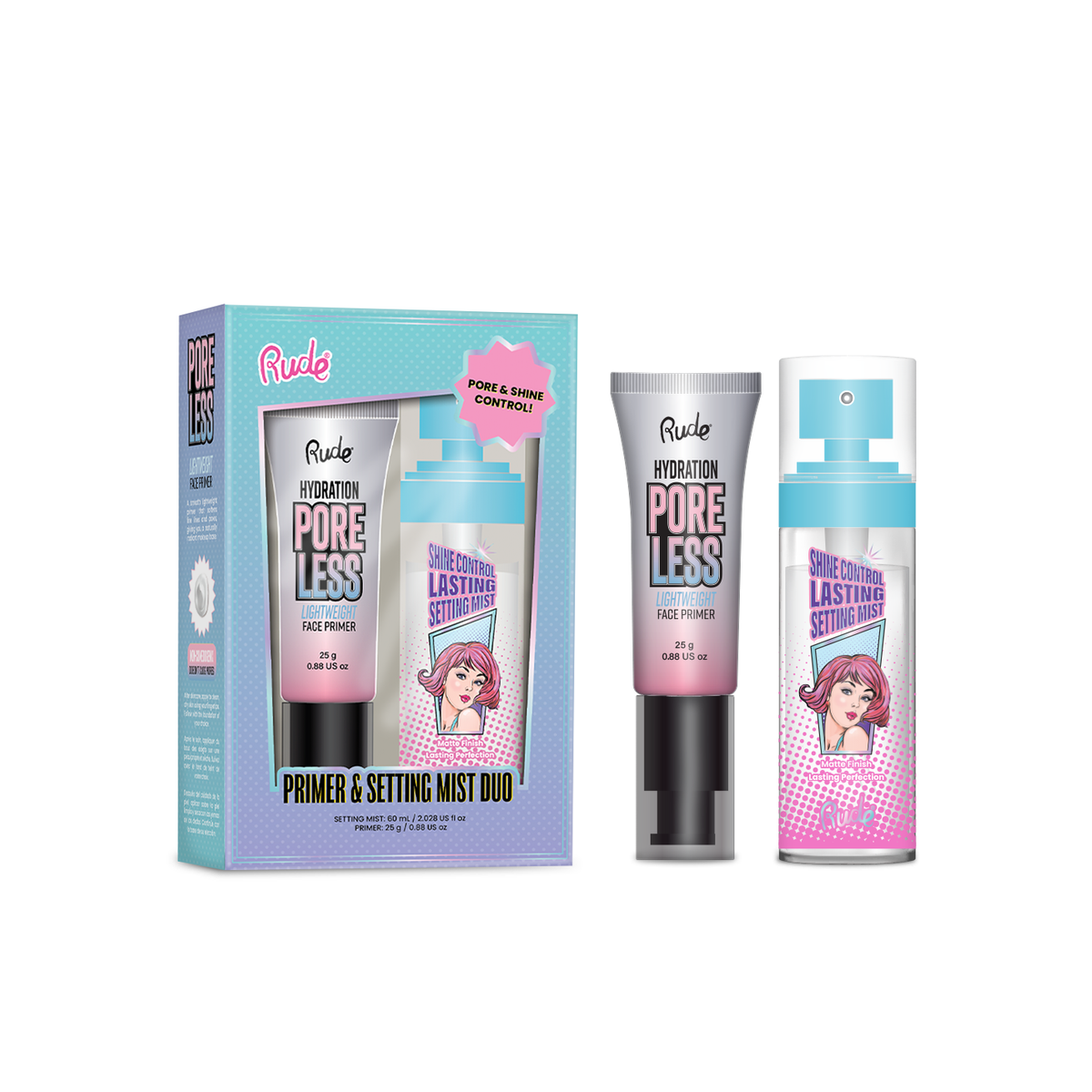 Pore-less Face Primer + Shine Control Setting Mist Duo – Rude Cosmetics