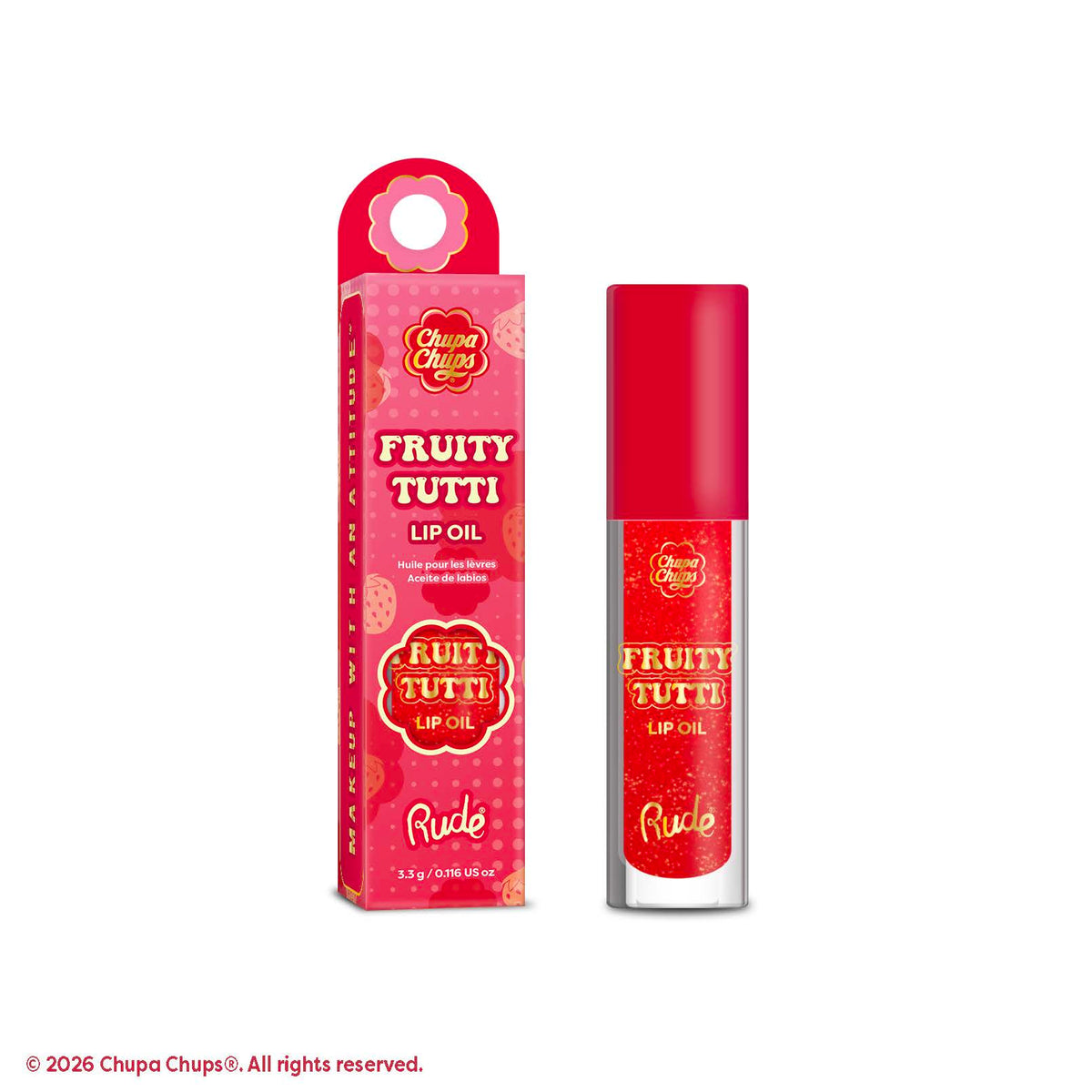 Rude Chupa Chups Fruity Tutti Lip Oil Strawberry Daiquiri product package
