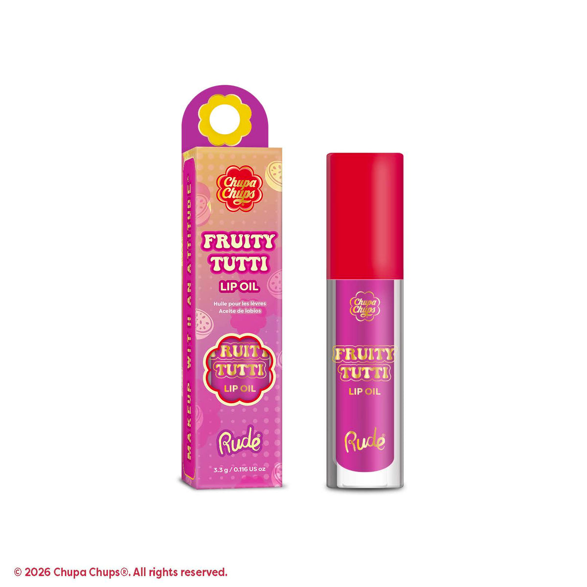 Rude Chupa Chups Fruity Tutti Lip Oil Passion Spritz product package