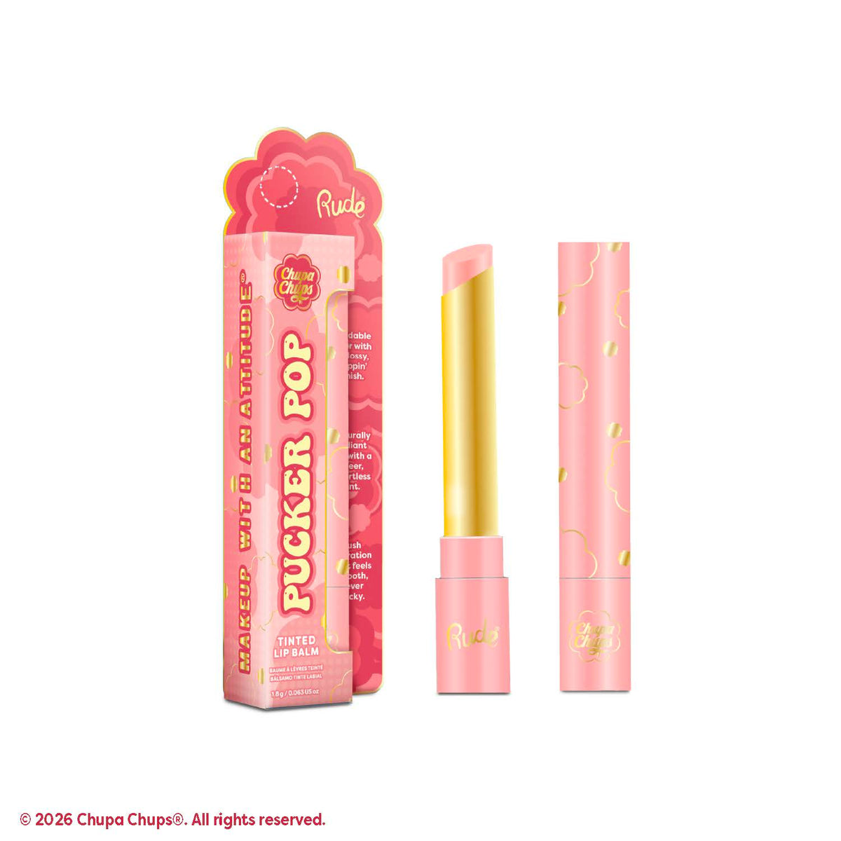 Rude Chupa Chups Pucker Pop Tinted Lip Balm Cherry Vanilla product package