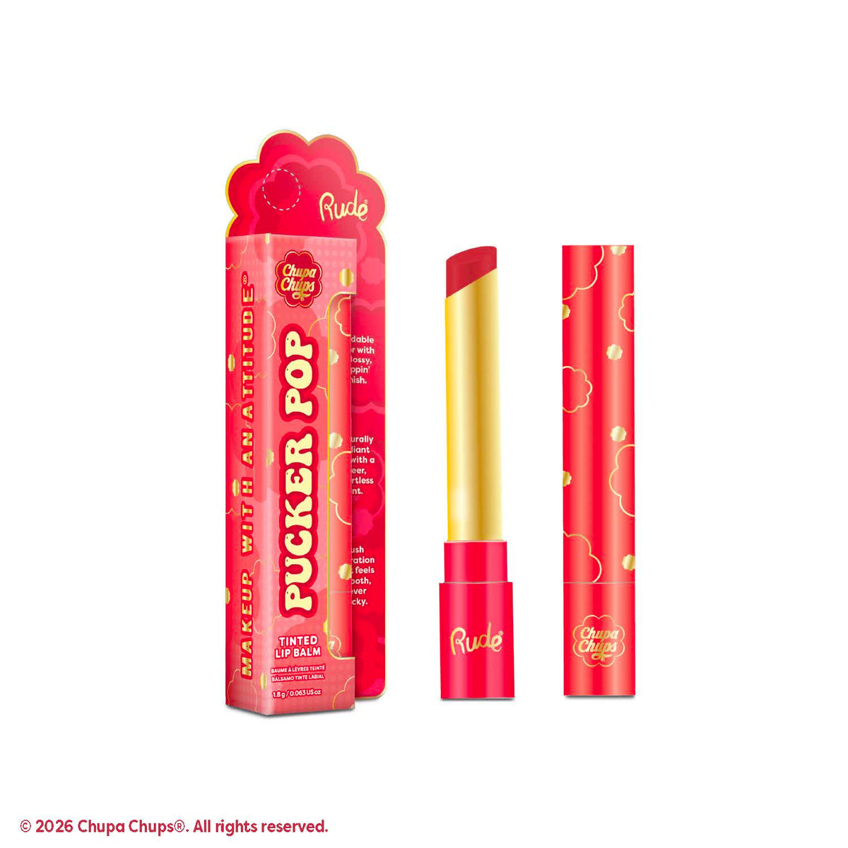 Rude Chupa Chups Pucker Pop Tinted Lip Balm Red Hot product package