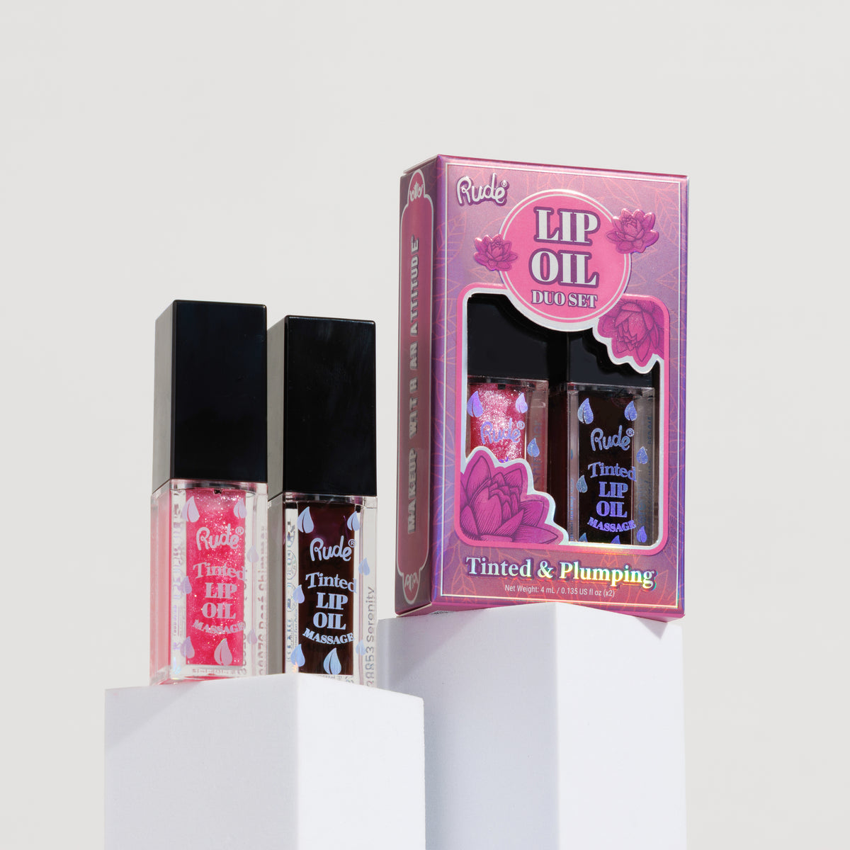 Rude Lip Oil Massage Tinted & Plumping Lip Oil Duo Set Rude Lip Oil Massage Tinted & Plumping Lip Oil Duo Set