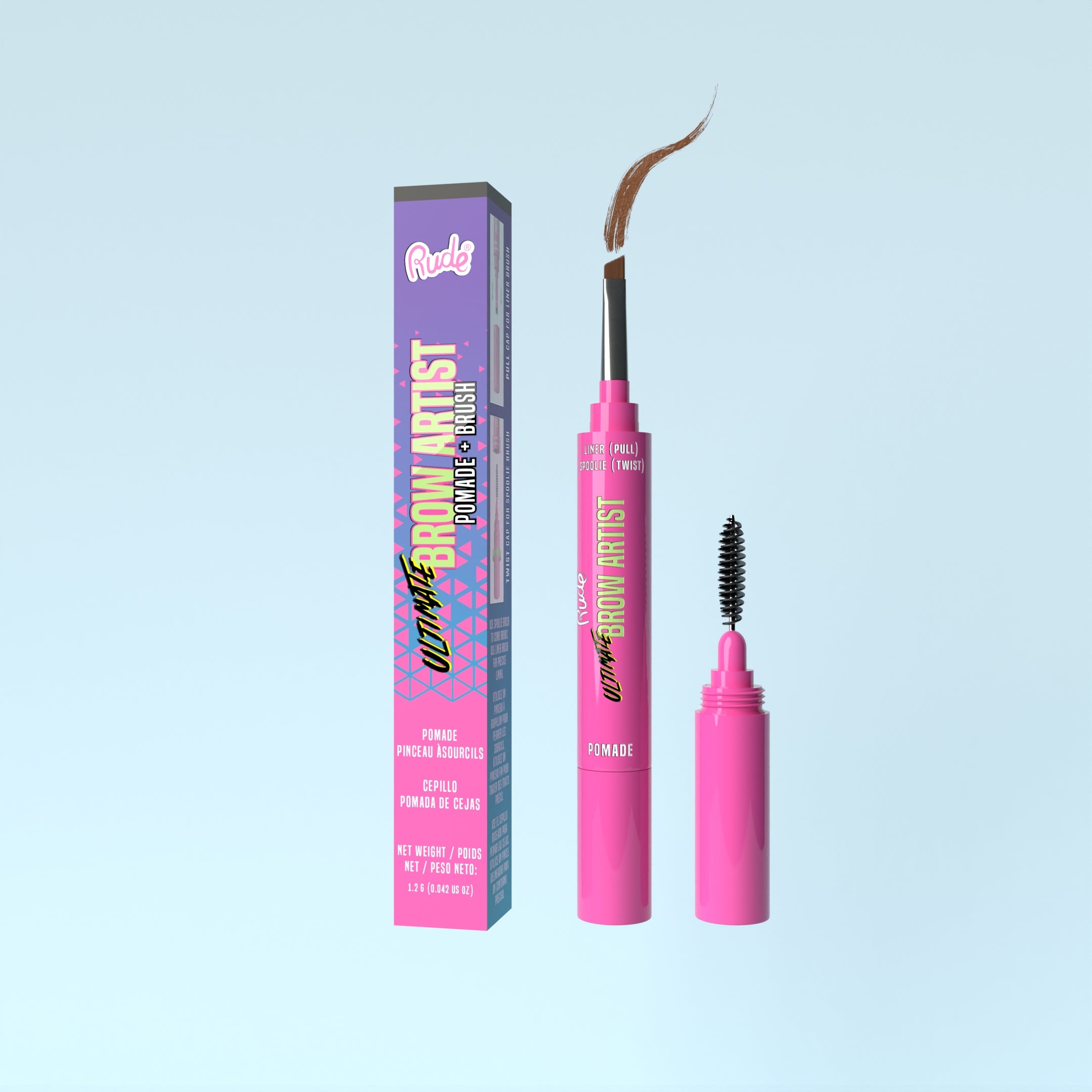 Rude Ultimate Brow Artist Pomade And Brush Hazel product package