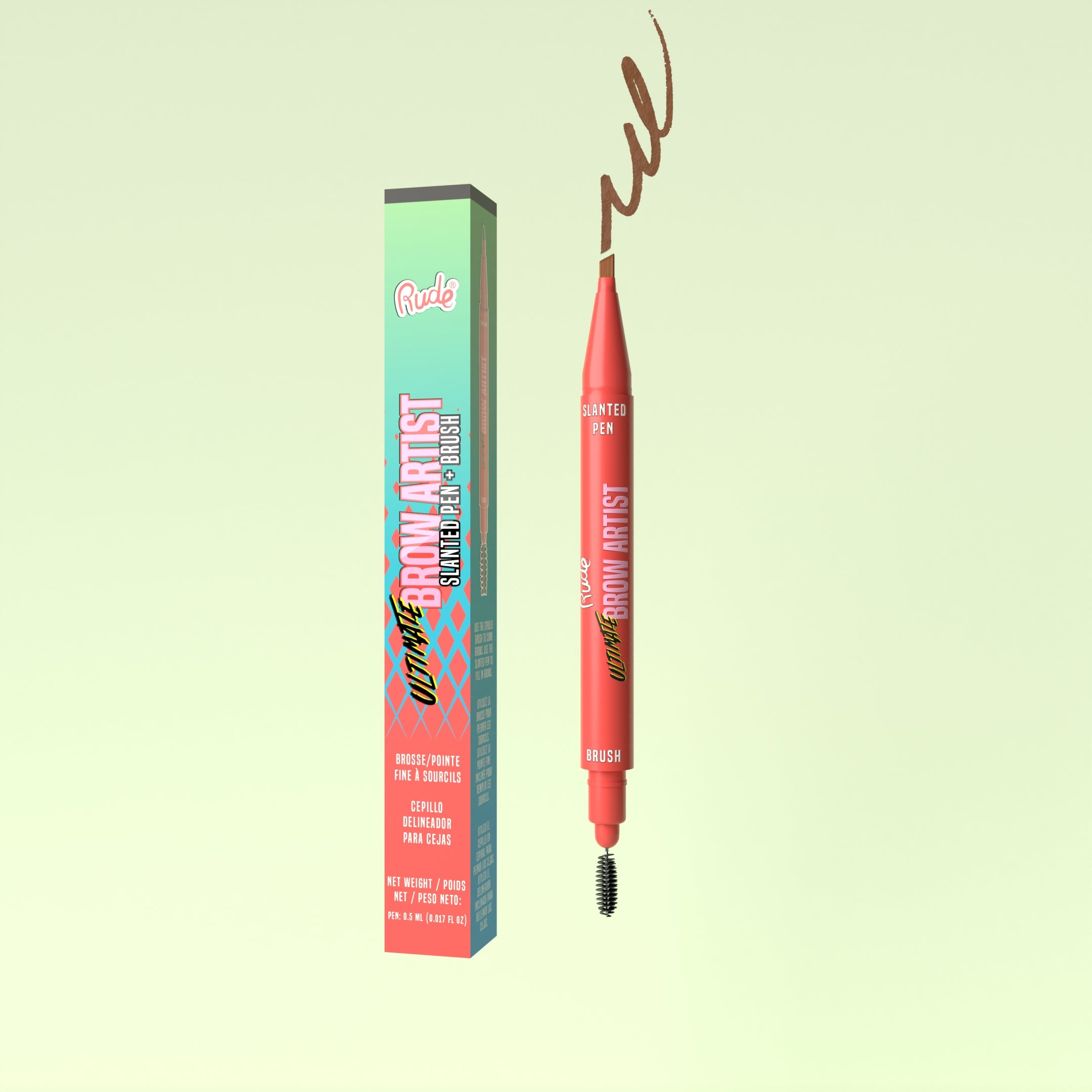 Rude Ultimate Brow Artist Slanted Pen And Brush Hazel product package