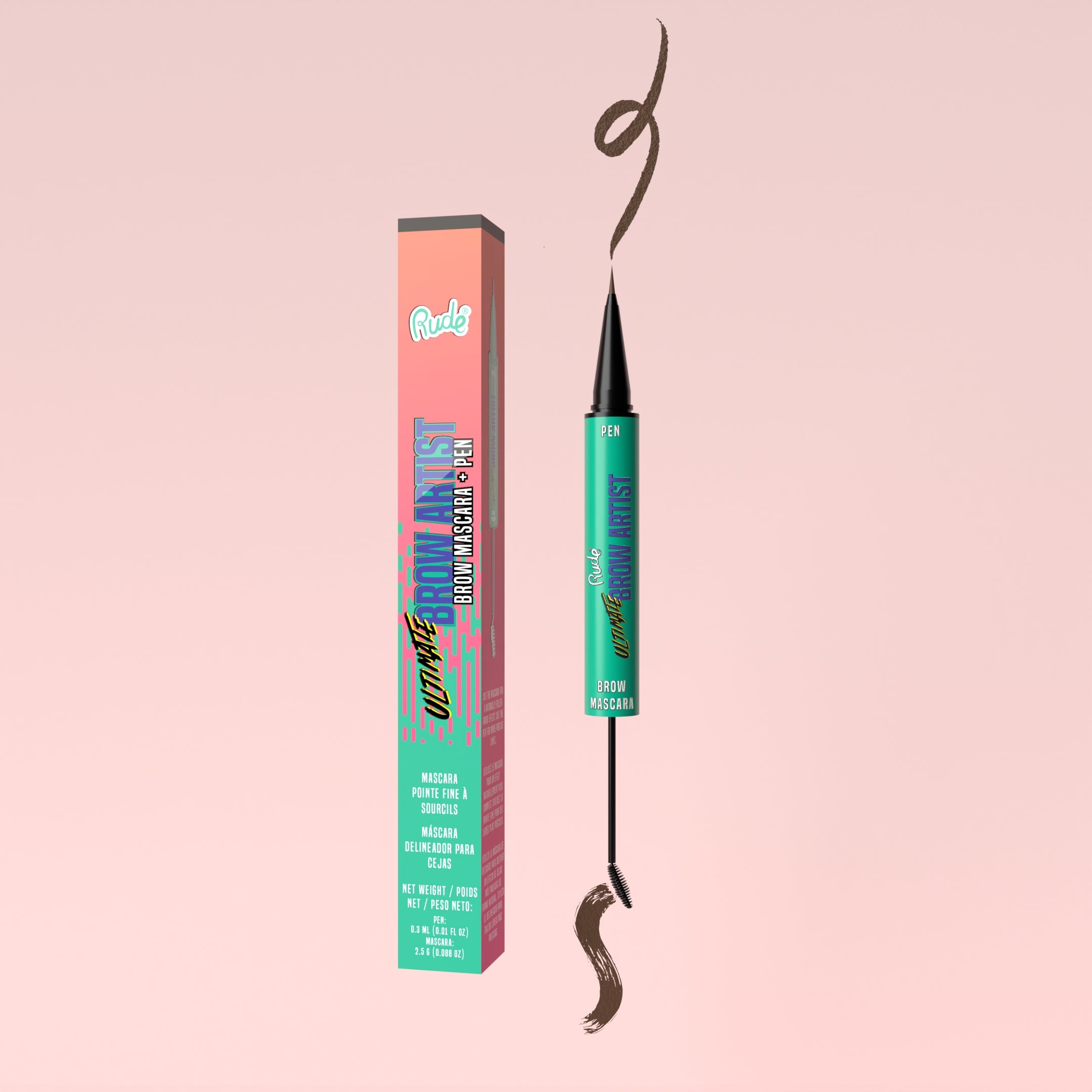 Rude Ultimate Brow Artist Brow Mascara And Pen Neutral Brown product package
