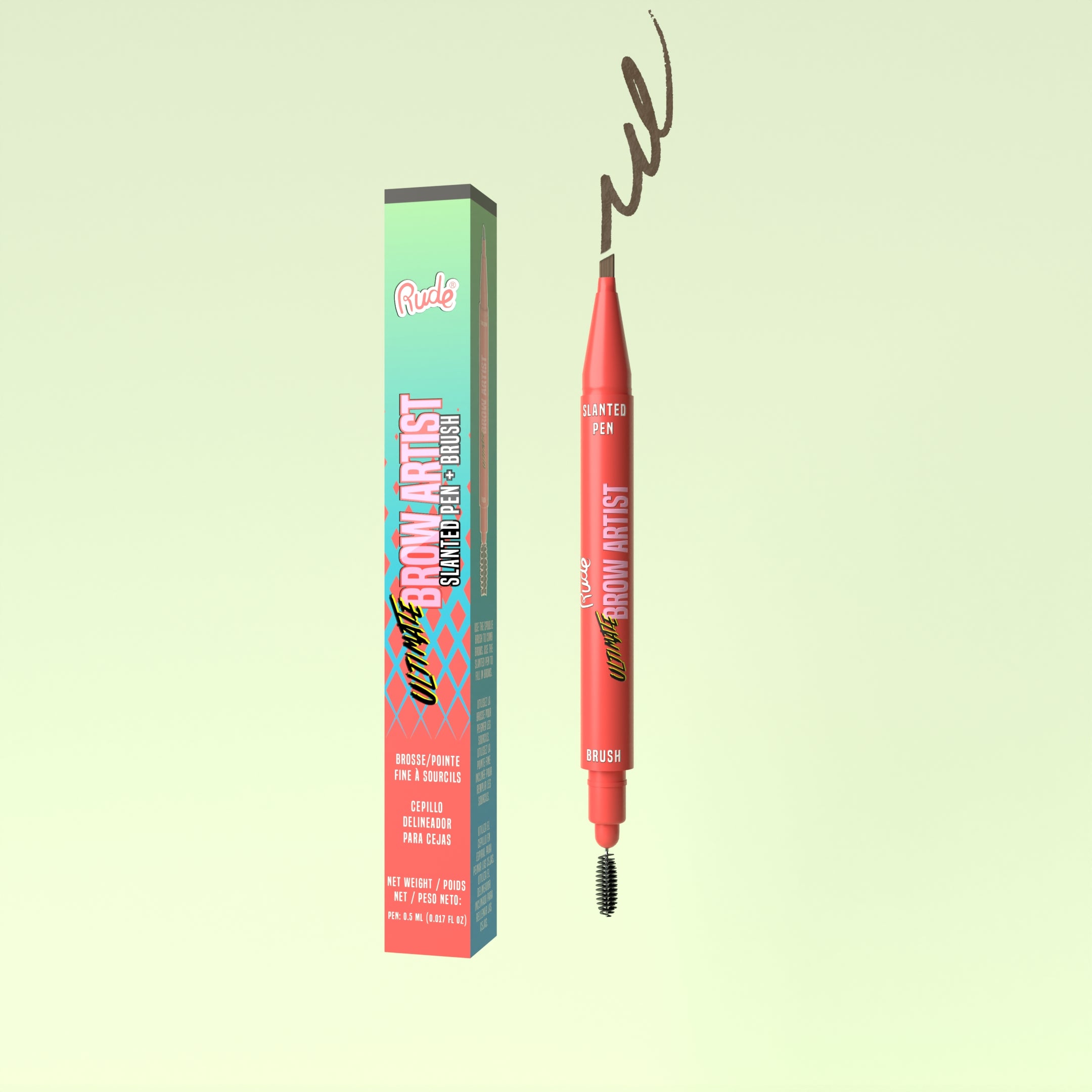 Rude Ultimate Brow Artist Slanted Pen And Brush Taupe product package