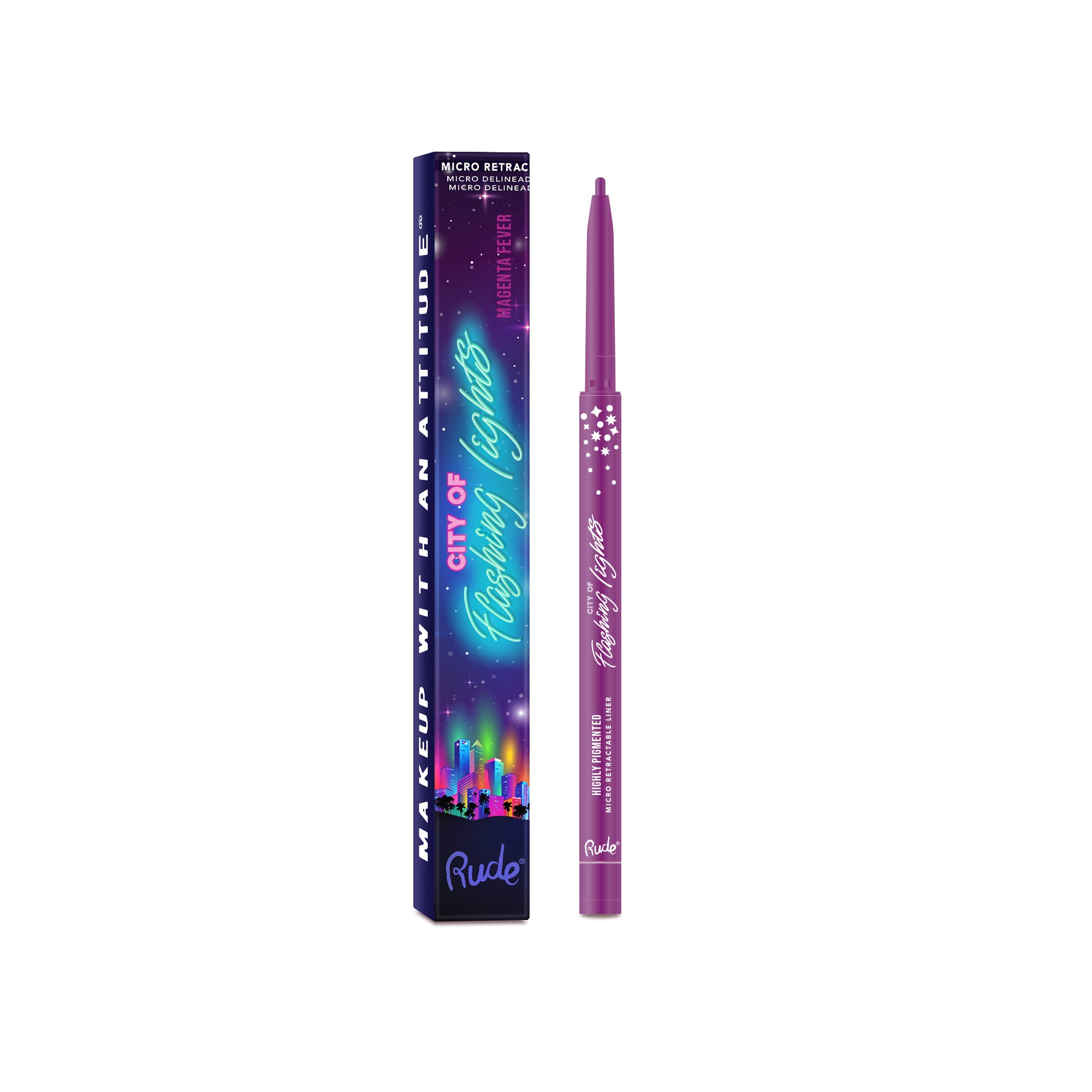 Rude City of Flashing Lights Micro Retractable Liner Magenta Fever (Not For Use Around The Eyes) product package