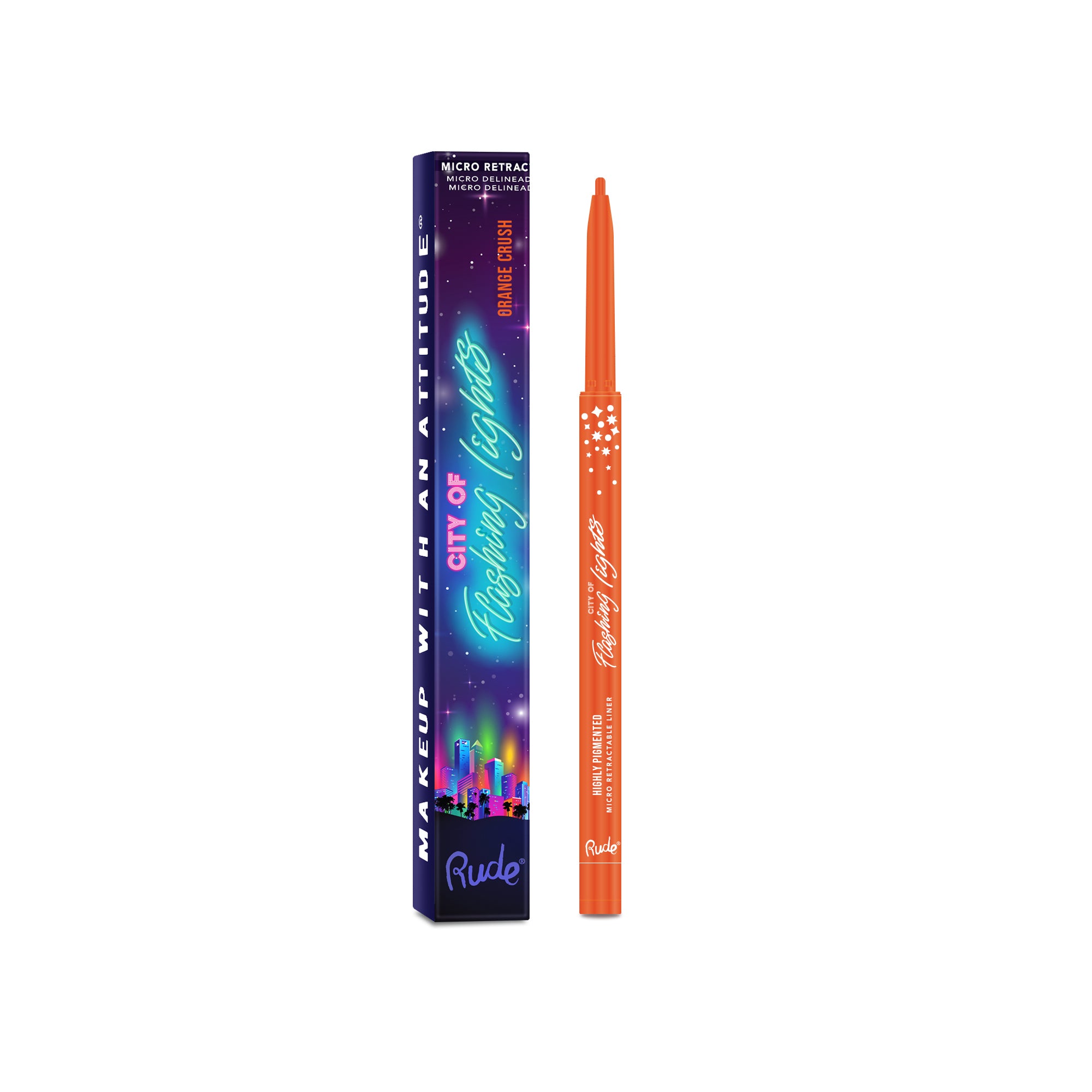 Rude City of Flashing Lights Micro Retractable Liner Orange Crush (Not For Use Around The Eyes) product package
