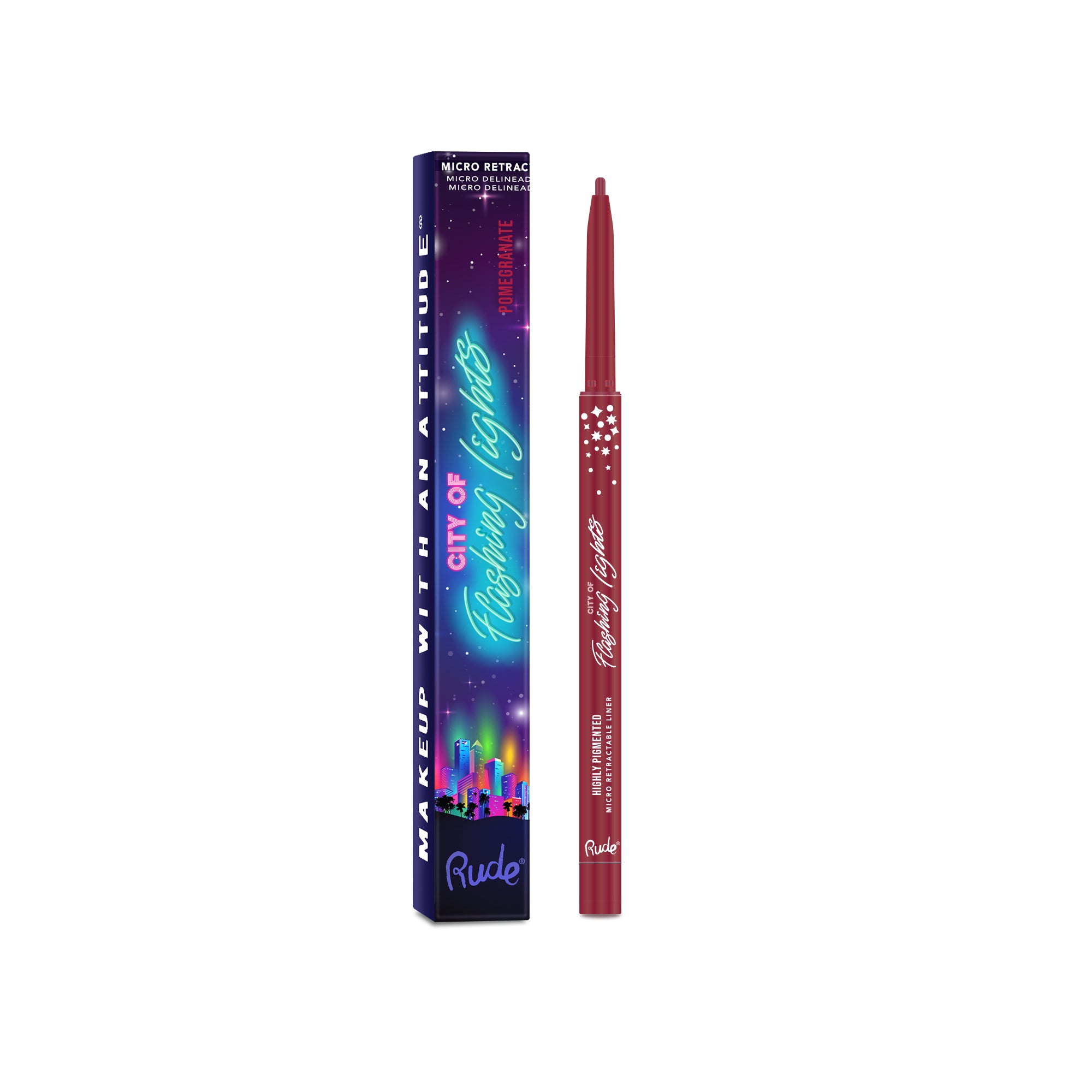Rude City of Flashing Lights Micro Retractable Liner Pomegranate (Not For Use Around The Eyes) product package
