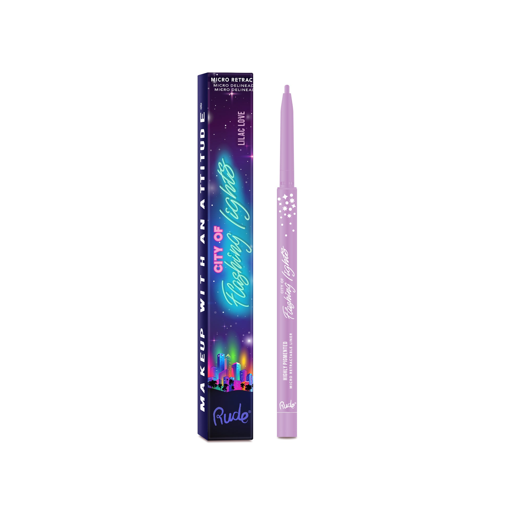 Rude City of Flashing Lights Micro Retractable Liner Lilac Love product package