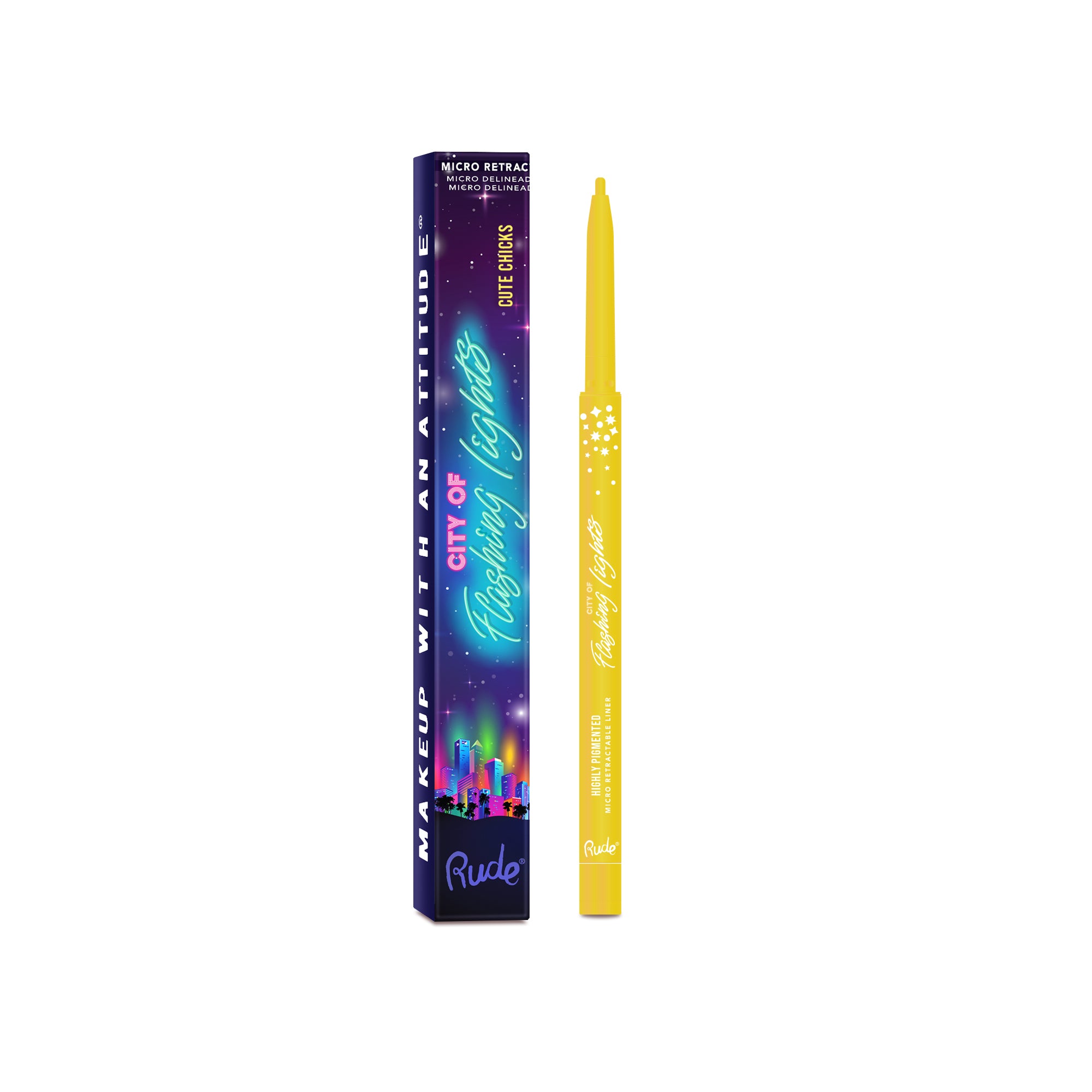 Rude City of Flashing Lights Micro Retractable Liner Cute Chicks product package