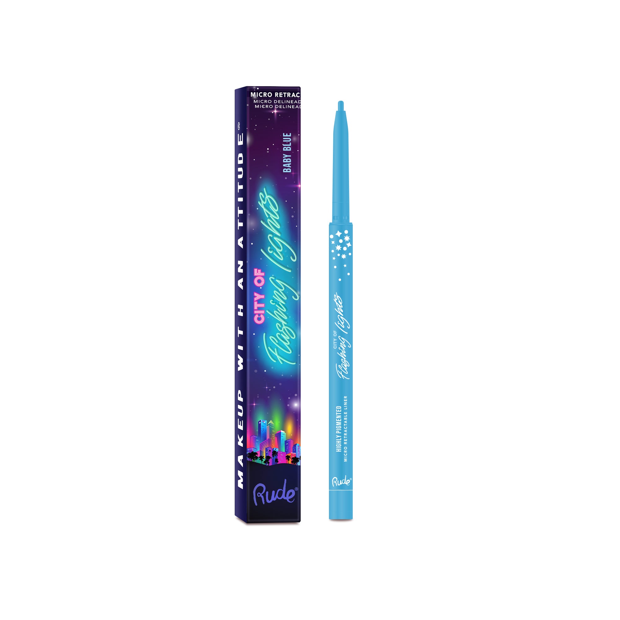 Rude City of Flashing Lights Micro Retractable Liner Baby Blue product package