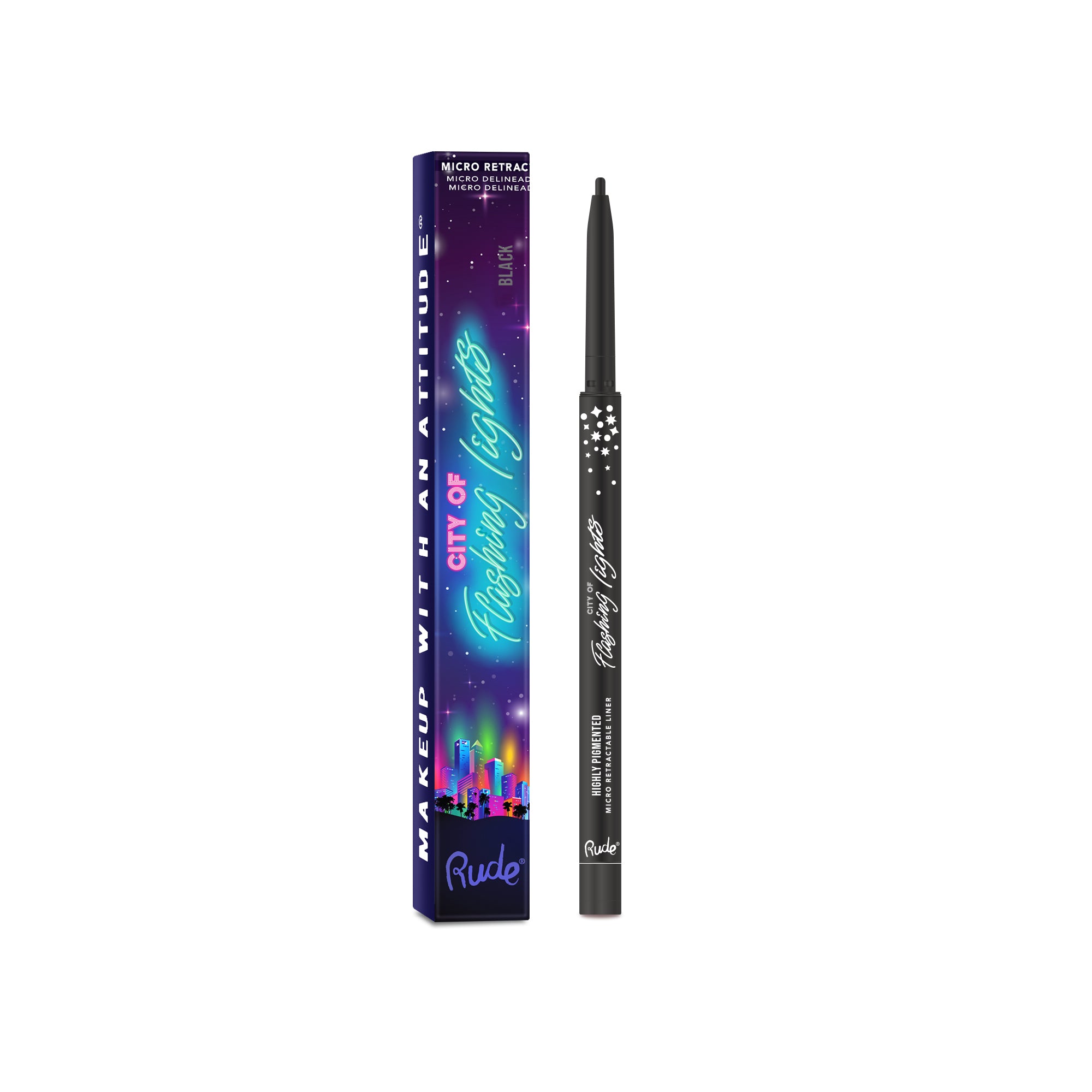 Rude City of Flashing Lights Micro Retractable Liner Black product package