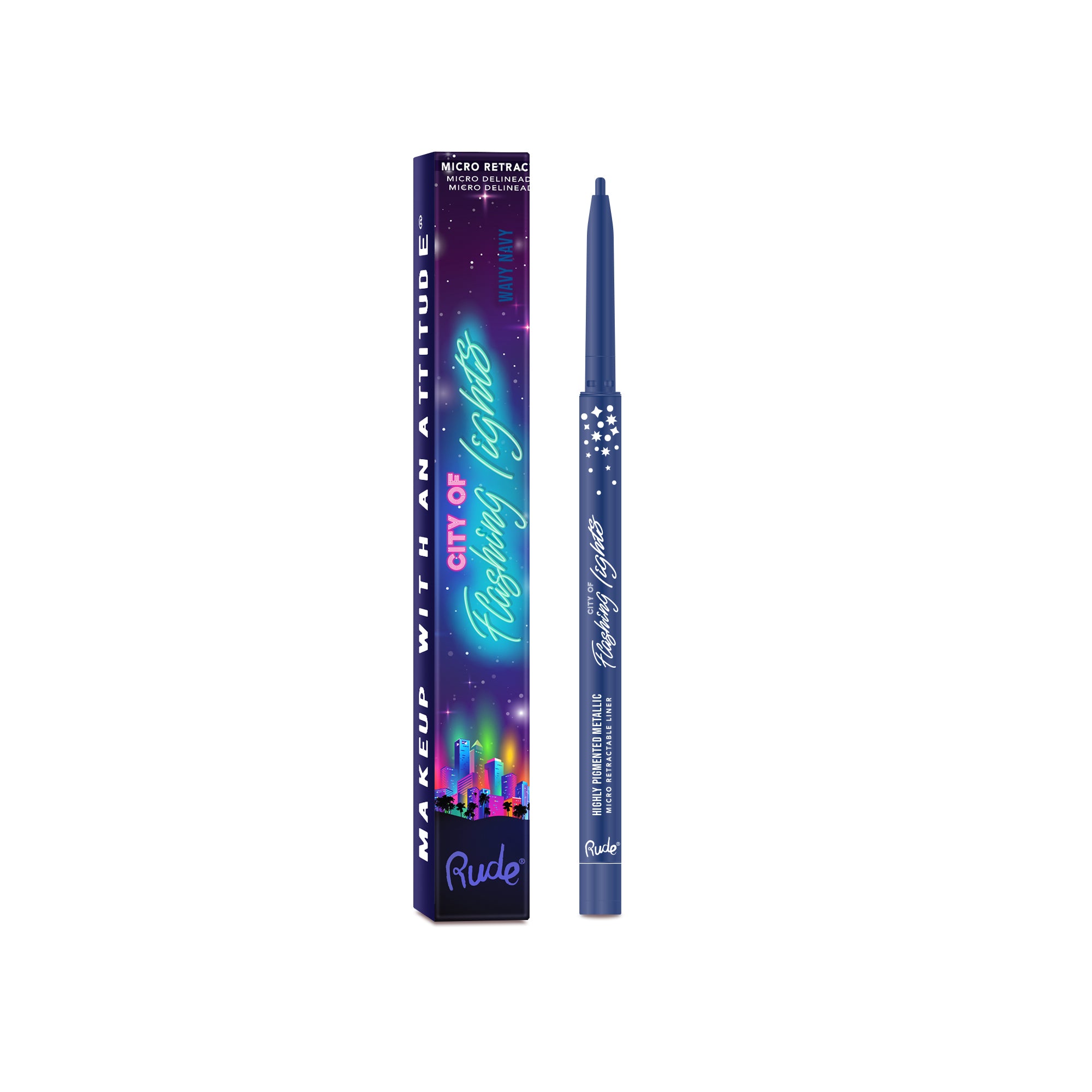Rude City of Flashing Lights Micro Retractable Liner Wavy Navy product package