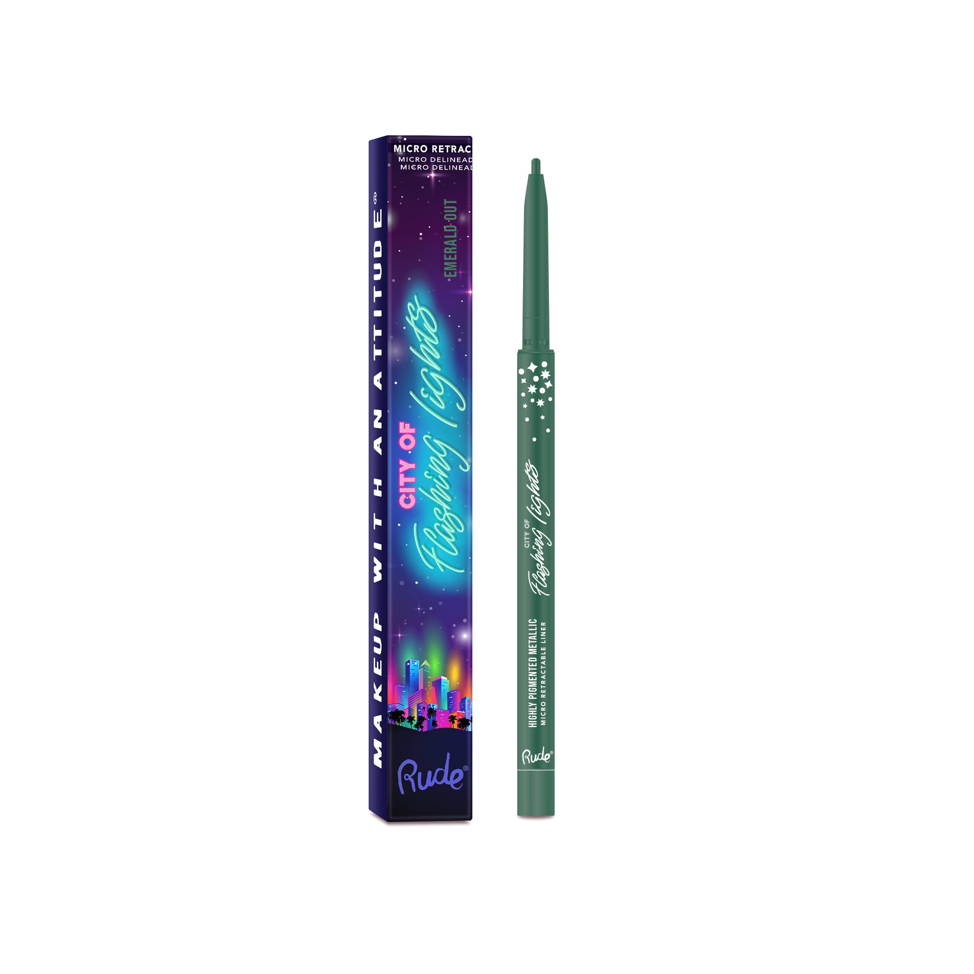 Rude City of Flashing Lights Micro Retractable Liner Emerald Out product package