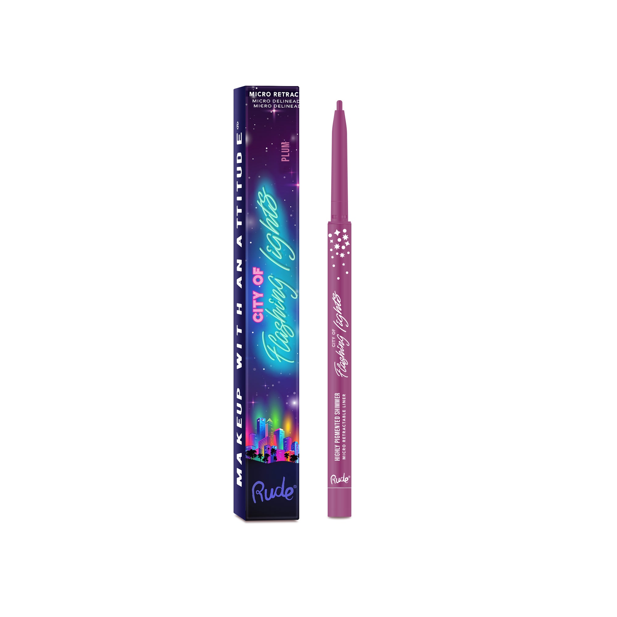Rude City of Flashing Lights Micro Retractable Liner Plum product package