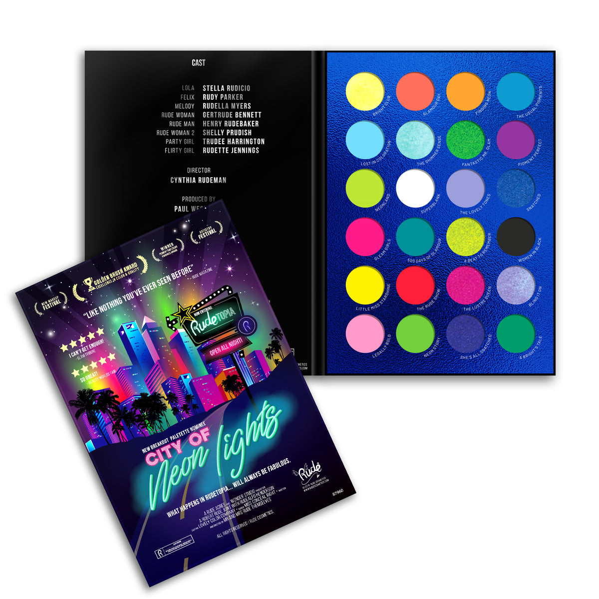 City of Neon Lights 24 Vibrant Pigment & Eyeshadow Palette Display Set, 24pcs