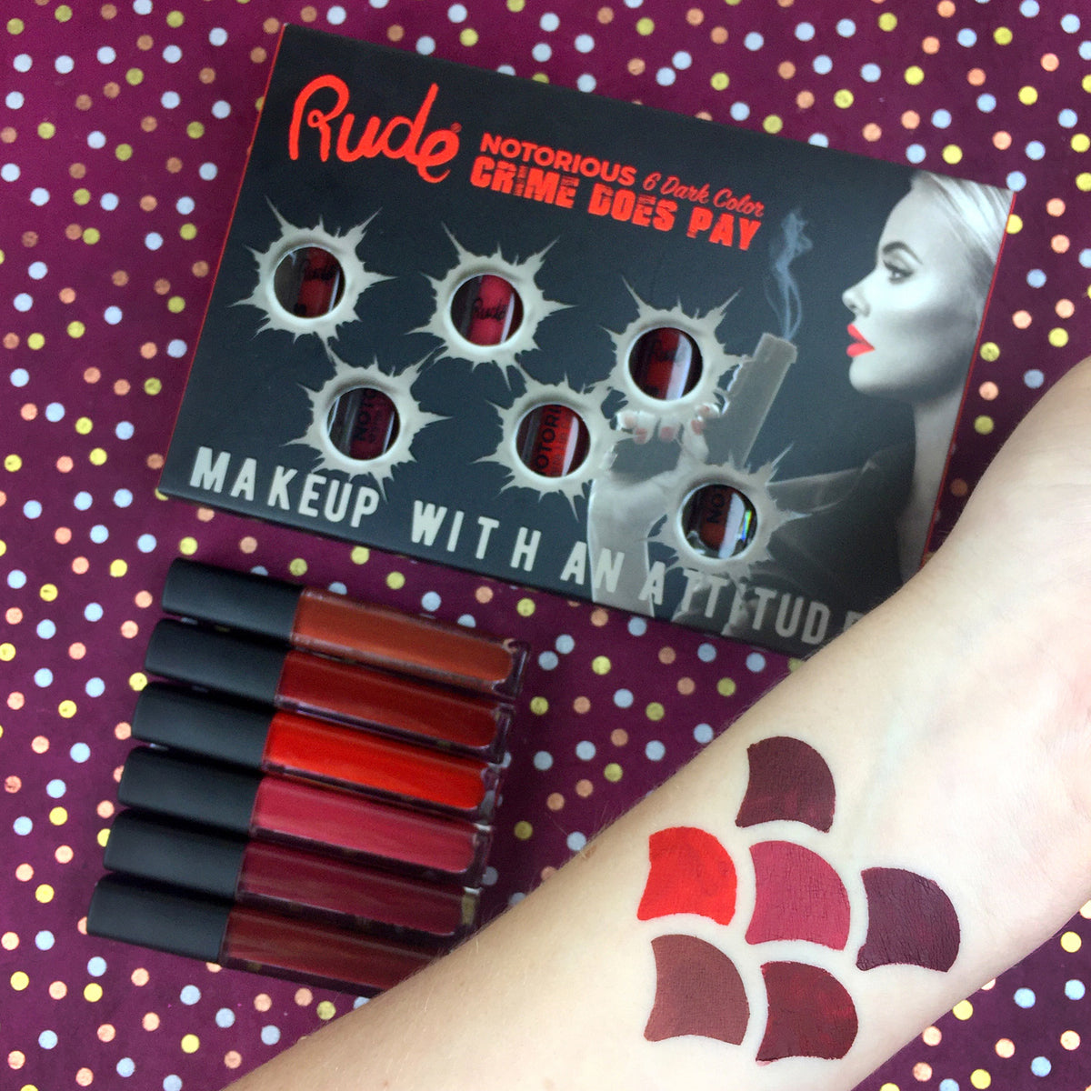 Crime Does Pay Notorious 6 Lip Color Set - Dark Swatch