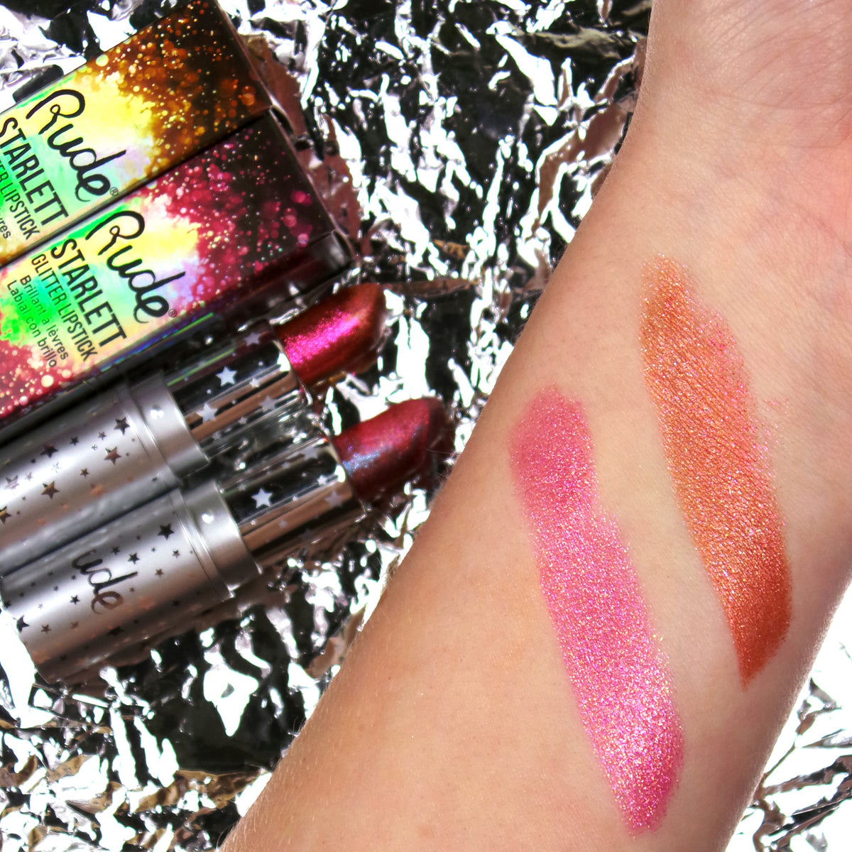 Starlett Supercharged Color Changing Glitter Lipstick Swatch